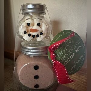 Snowman Mason jars with hot cocoa & marshmallows NWT